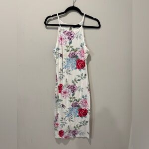 Joe & Elle Floral Midi Dress - White with Pink, Red, and Blue Accents